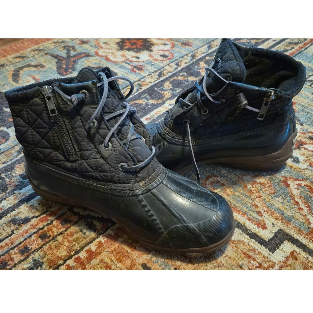 Sperry Saltwater Black Quilted Duck Boots Waterproof STS85251 Womens 7M
